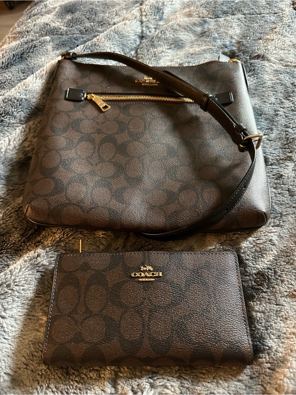 Coach Dark Brown Signature Crossbody Bag with Wallet